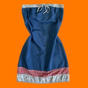 90's 00's vintage denim paisley plaid y2k tube top mini dress Size 11 Jalate